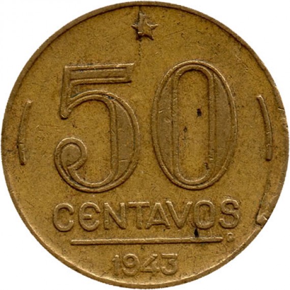 Moeda 50 centavos de cruzeiro - Brasil - 1943- REF:192