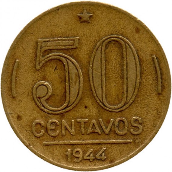 Moeda 50 centavos de cruzeiro - Brasil - 1944- REF:193
