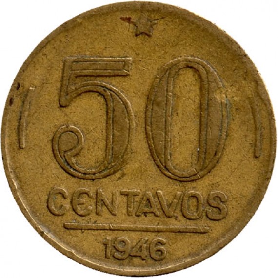 Moeda 50 centavos de cruzeiro - Brasil - 1946- REF:195