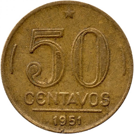 Moeda 50 centavos de cruzeiro - Brasil - 1951- REF:218