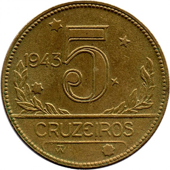 Moeda 5 cruzeiros - Brasil - 1943- REF:253