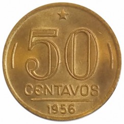 Moeda 50 centavos de cruzeiro - Brasil - 1956 REF:223 - fc