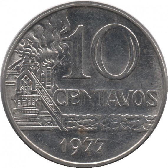 Moeda 10 centavos de cruzeiro - Brasil - 1977 - REF 301