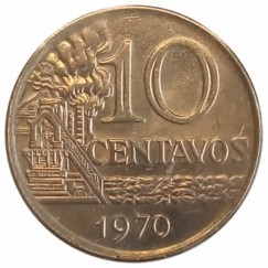 Moeda 10 centavos de cruzeiro - Brasil - 1970 REF: 297