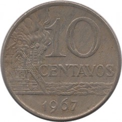 Moeda 10 centavos de cruzeiro novo - Brasil 1967 - REF 296