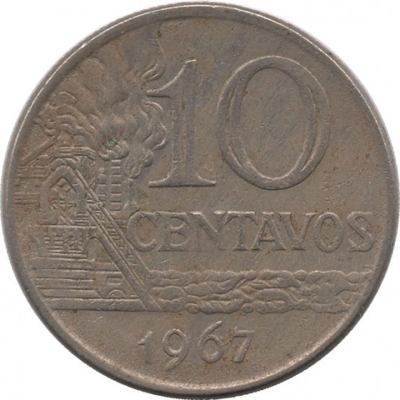 Moeda 10 centavos de cruzeiro novo - Brasil 1967 - REF 296