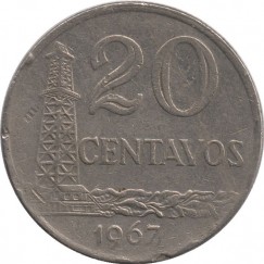 Moeda 20 centavos de cruzeiro novo - Brasil 1967 - REF 304