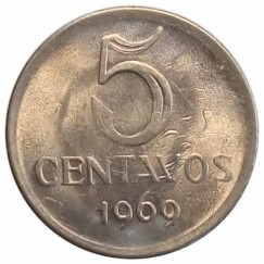 Moeda 5 centavos de cruzeiro novo - Brasil - 1969 FC - REF: 294