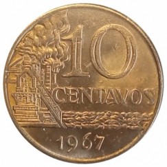 Moeda 10 centavos de cruzeiro - Brasil - 1967 FC - REF: 296