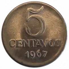 Moeda 5 centavos de cruzeiro novo - Brasil - 1967 FC REF: 293