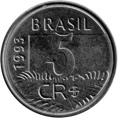 Moeda 5 cruzeiros Real - Brasil - 1993
