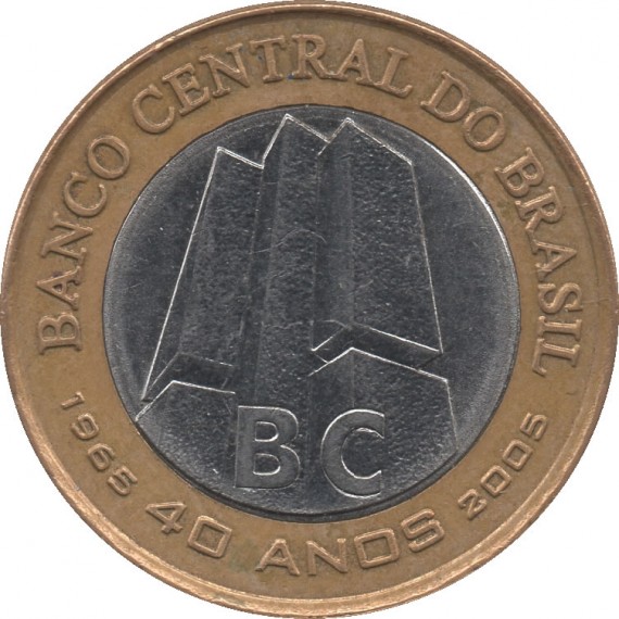 Moeda 1 real - Brasil - 2005 - Comemorativa 40 anos do Banco Central
