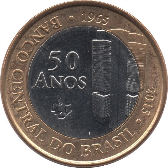 Moeda 1 real - Brasil - 2015 - Comemorativa 50 anos do Banco Central