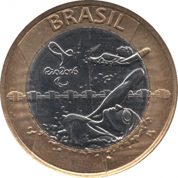 Moeda 1 real - Brasil 2016 - Comemorativa Olimpíada Rio 2016 - Natação Paralímpica