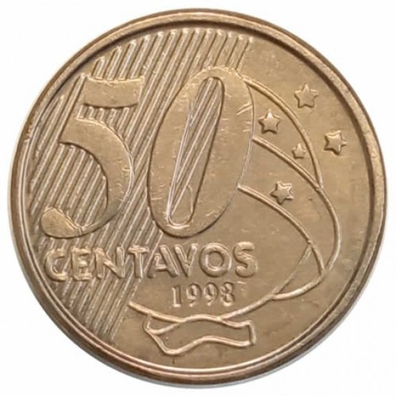 Moeda 50 centavos  - Brasil - 1998 SOB