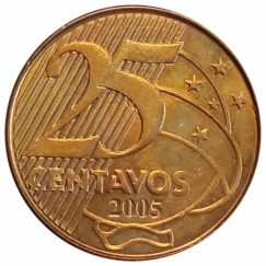 Moeda 25 Centavos Real  - Brasil - 2005