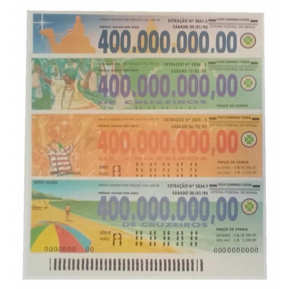 4 bilhetes de loteria antigo - brasil - 1905 - Prova