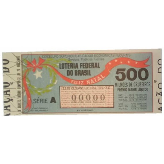 bilhete de loteria antigo - brasil - 1964 - Prova