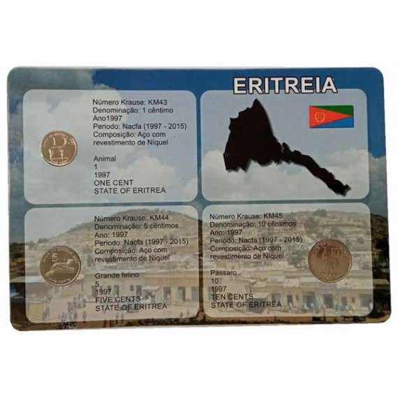 folder com 3 moedas  - Eritreia - 1991