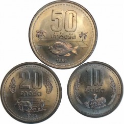 Set com 3 moedas - Laos - 1980
