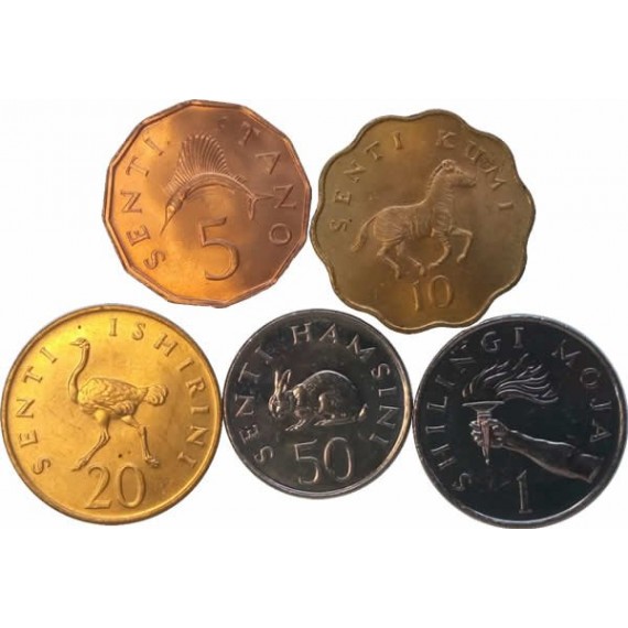 Set com 5 moedas  - Tanzânia