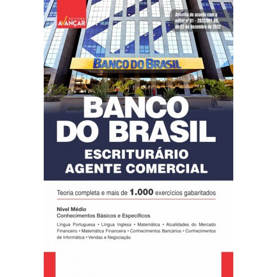 BANCO DO BRASIL - BB - Escriturário - Agente Comercial - IMPRESSA - FRETE GRÁTIS - E-book de bônus com Liberação Imediata