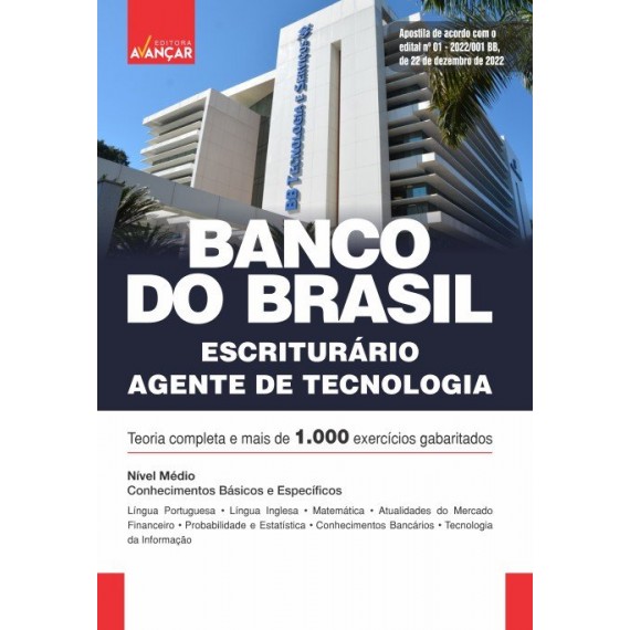 BANCO DO BRASIL - BB - Escriturário - Agente de Tecnologia - IMPRESSA - FRETE GRÁTIS - E-book de bônus com Liberação Imediata