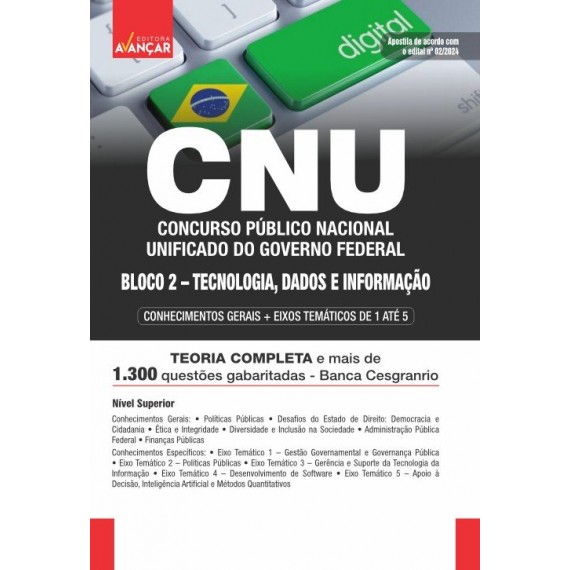 CNU - Concurso Nacional Unificado - BLOCO 2 - Tecnologia, Dados e Informação - Conhecimentos Gerais e Específicos: IMPRESSA + E-BOOK - FRETE GRÁTIS