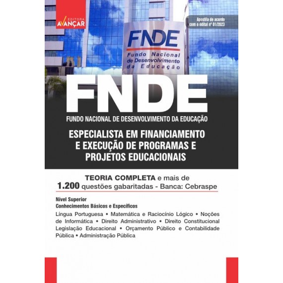 FNDE  - Especialista em Financiamento e Execução de Programas e Projetos Educacionais: IMPRESSA + E-BOOK - Liberação Imediata