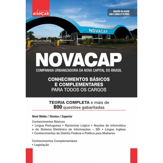 NOVACAP - Companhia Urbanizadora da Nova Capital do Brasil - Conhecimentos básicos e complementares para todos os cargos: IMPRESSA - FRETE GRÁTIS