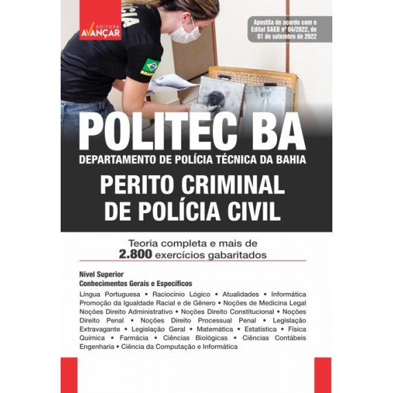 POLITEC BA - Perito Criminal de Polícia Civil - IMPRESSA - FRETE GRÁTIS - E-book de bônus com Liberação Imediata