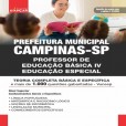 PREFEITURA DE CAMPINAS SP 2025 - PROFESSOR DE EDUCAÇÃO BÁSICA IV - PEB IV - Educação Especial