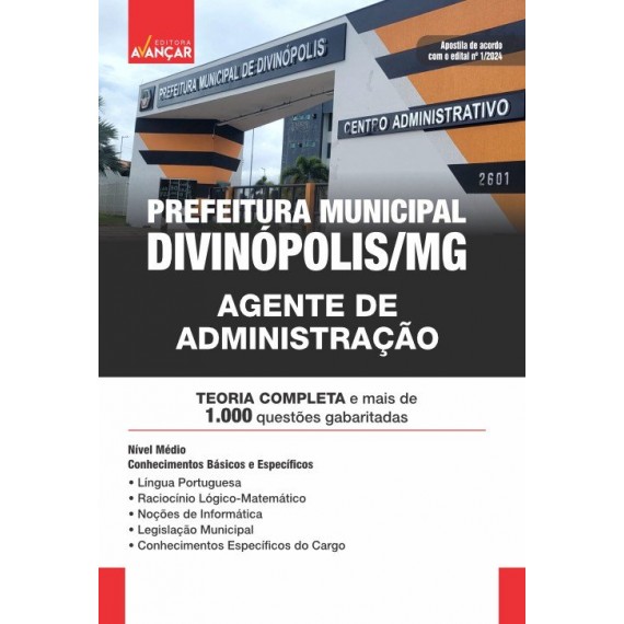 PREFEITURA DE DIVINÓPOLIS MG - AGENTE DE ADMINISTRAÇÃO: IMPRESSA - Frete Grátis