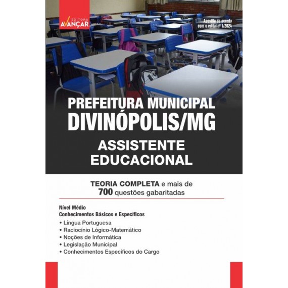 PREFEITURA DE DIVINÓPOLIS MG - ASSISTENTE EDUCACIONAL: IMPRESSA + E-BOOK - Frete Grátis