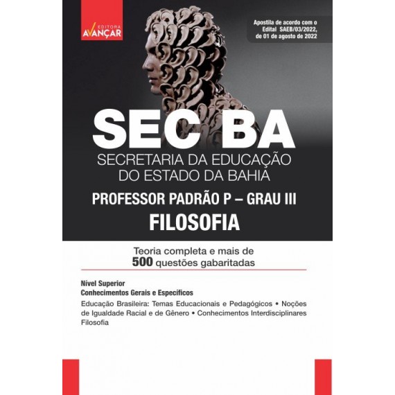 SEC BA - Secretaria de Educação da Bahia - Professor Padrão P/Grau III: Filosofia - IMPRESSA - E-book de bônus com Liberação Imediata