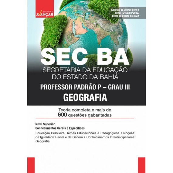 SEC BA - Secretaria de Educação da Bahia - Professor Padrão P/Grau III: Geografia - IMPRESSA - E-book de bônus com Liberação Imediata