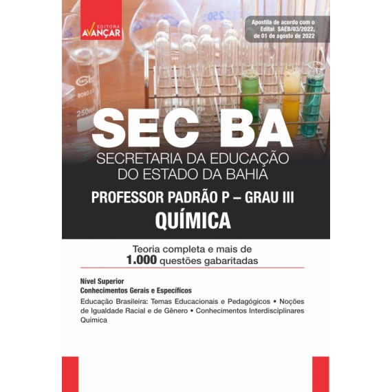 SEC BA - Secretaria de Educação da Bahia - Professor Padrão P/Grau III: Química - IMPRESSA - E-book de bônus com Liberação Imediata
