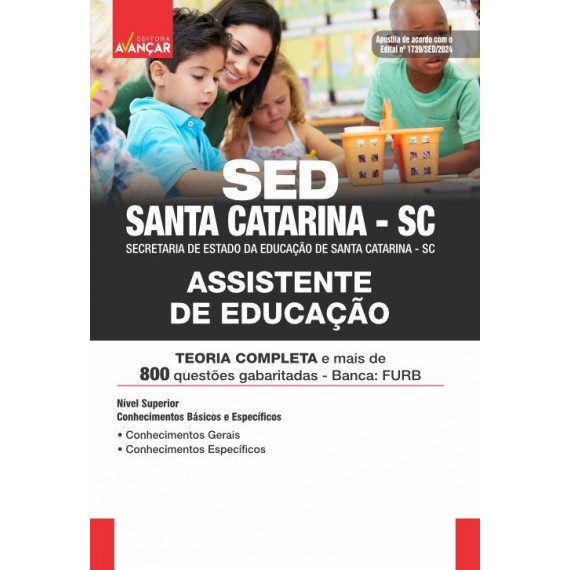 SED SANTA CATARINA SC 2024 - Assistente de Educação: IMPRESSA + E-BOOK - Frete Grátis