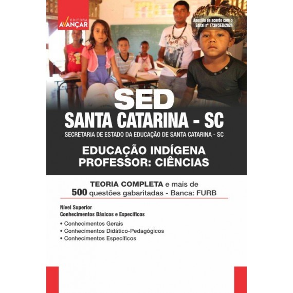 SED SANTA CATARINA SC 2024 - Educação Indígena - Professor: Ciências: IMPRESSA - Frete grátis