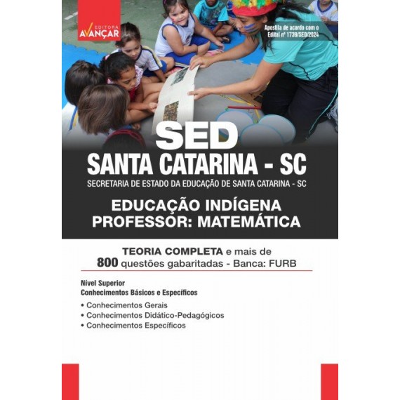 SED SANTA CATARINA SC 2024 - Educação Indígena - Professor: Matemática: IMPRESSA + E-BOOK - Frete Grátis