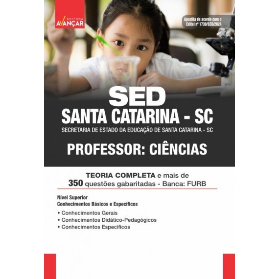 SED SANTA CATARINA SC 2024 - Professor: Ciências: IMPRESSA + E-BOOK - Frete Grátis