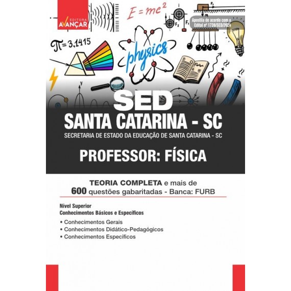 SED SANTA CATARINA SC 2024 - Professor: Física: IMPRESSO - Frete grátis