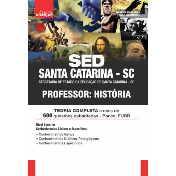 SED SANTA CATARINA SC 2024 - Professor: História: IMPRESSA - Frete Grátis