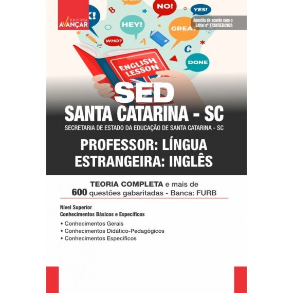 SED SANTA CATARINA SC 2024 - Professor: Língua Estrangeira Inglês: IMPRESSO - Frete Grátis