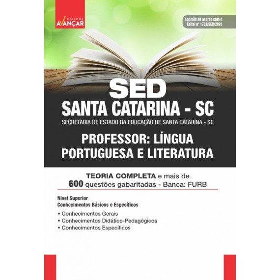 SED SANTA CATARINA SC 2024 - Professor: Língua Portuguesa e Literatura: E-BOOK - Liberação Imediata