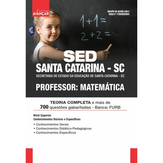 SED SANTA CATARINA SC 2024 - Professor: Matemática: IMPRESSA + E-BOOK - Frete Grátis