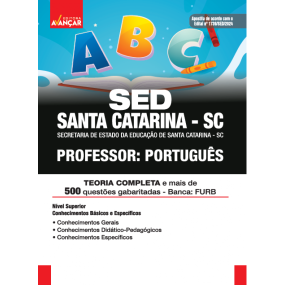 SED SANTA CATARINA SC 2024 - Professor: Português: IMPRESSO + E-BOOK - Frete Grátis