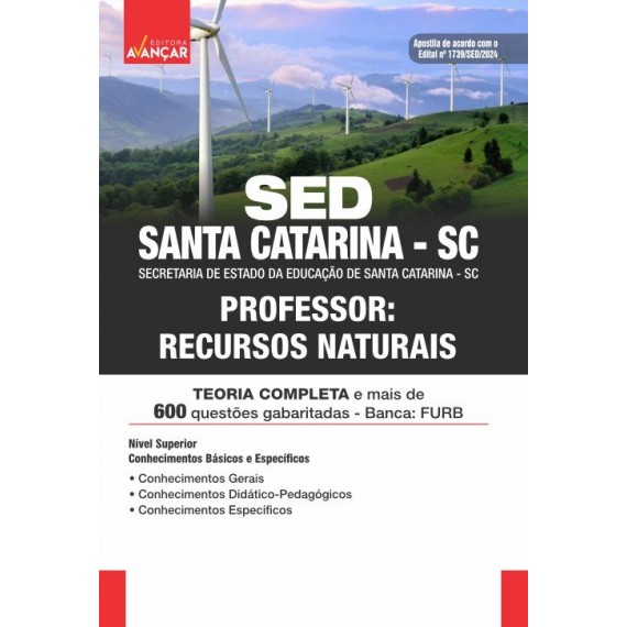 SED SANTA CATARINA SC 2024 - Professor: Recursos Naturais: IMPRESSA + E-BOOK - Frete Grátis