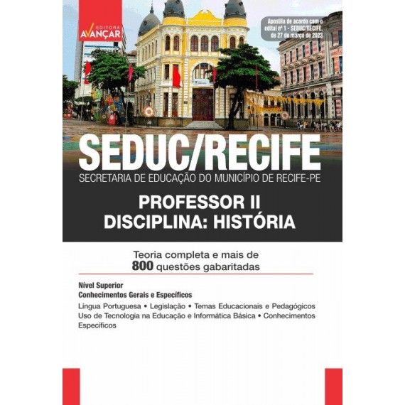SEDUC / SME RECIFE - Secretaria de Educação do Município de Recife - PE: Professor II - HISTÓRIA: IMPRESSA - FRETE GRÁTIS + E-BOOK