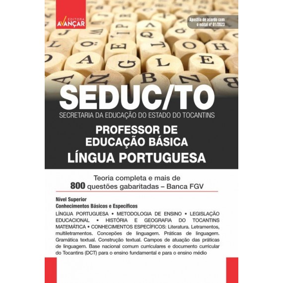 SEDUC TO - Secretaria da Educação do Estado do Tocantins TO - Professor de Educação Básica - Língua Portuguesa - E-BOOK - Liberação Imediata